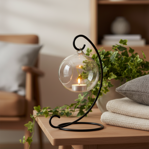 Wrought Iron Hanging Glass Candle Holder. Elegant Tealight Display for Home, Garden & Décor. - Image 2