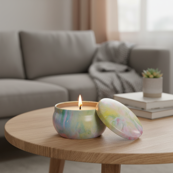 Pastel Color Metal Storage Tin with Lid – Striped Lines Design – 5x7.5 cm – Decorative, Reusable for Candles, Spices, Herbs, Beads, and Small Storage - Image 3