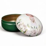 Decorative Metal Storage Tins, Green and White Floral Pattern, Round Container with Lid, Multi-Purpose Organizer for Small Items and Candle Holder