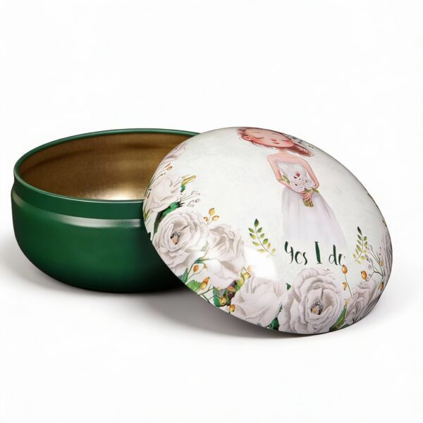 Decorative Metal Storage Tins, Green and White Floral Pattern, Round Container with Lid, Multi-Purpose Organizer for Small Items and Candle Holder