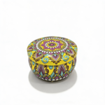 Yellow Tinplate Storage Tin with Dark Purple Design – Decorative Metal Organizer for Accessories & Candles (50g)