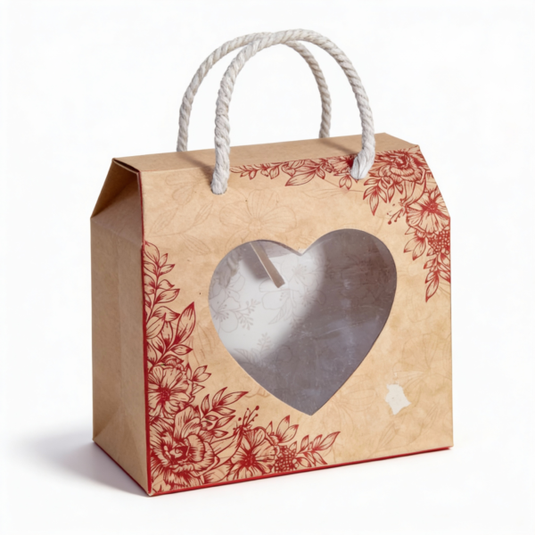 Cute Cartoon Brown Gift Bag with Heart Window