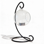 Wrought Iron Hanging Glass Candle Holder. Elegant Tealight Display for Home, Garden & Décor.