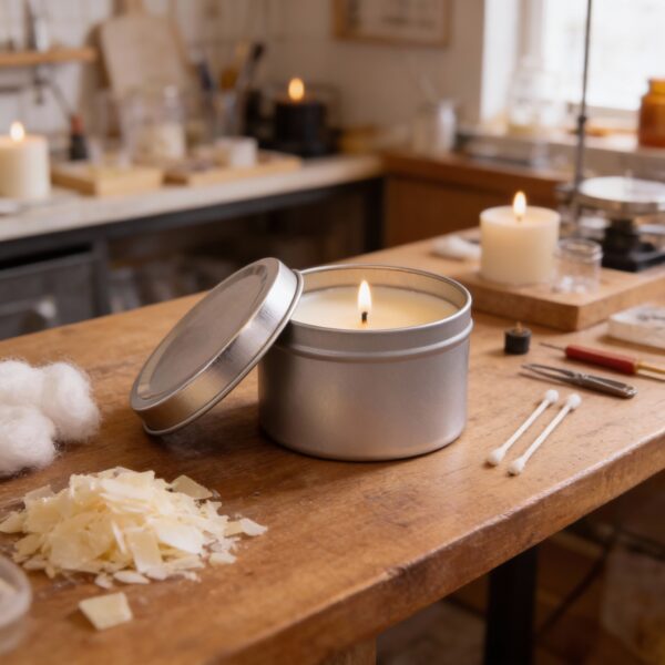 Silver Round Metal Storage Tin with Lid 50g – Tinplate Container 3.9×6 cm for Candles, Wax & Accessories - Image 2