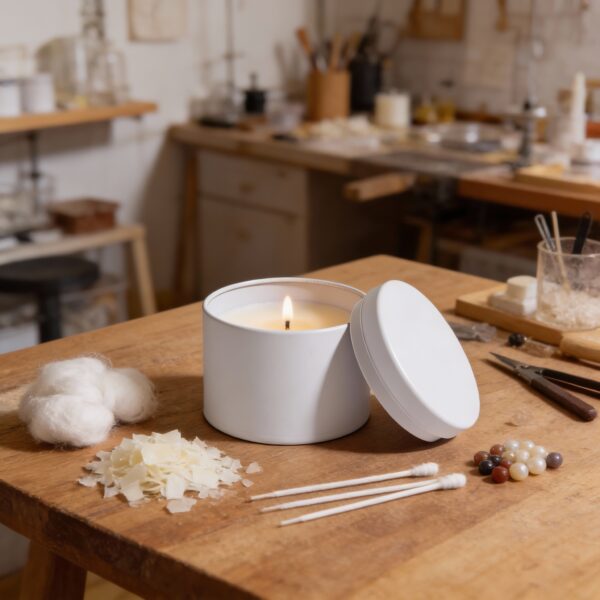 White Round Metal Storage Tin with Lid 100g – Tinplate Container 6×8 cm for Candles, Wax & Accessories - Image 2