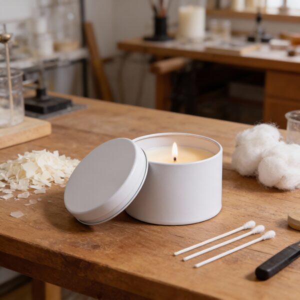 White Round Metal Storage Tin with Lid 180g – Tinplate Container for Candles, Wax & Accessories - Image 2