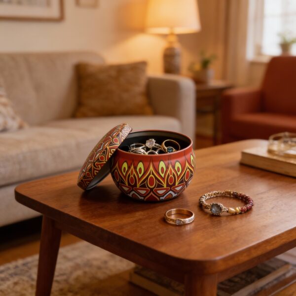 Mandala Metal Storage Tin 5 × 7.5 cm – Multi-Color Tinplate Organizer (100g) - Image 2