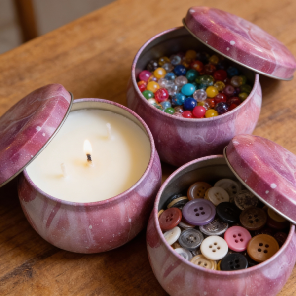 Pink Tinplate Storage Container with Lid – Multi-Purpose Metal Tins for Candles, Beads, Buttons & Crafts – Reusable Decorative Organizer - Image 2