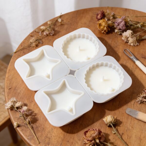 4-Cavity Silicone Mold for Candles and Soap. 2 Star & 2 Circles DIY Mold - Image 2