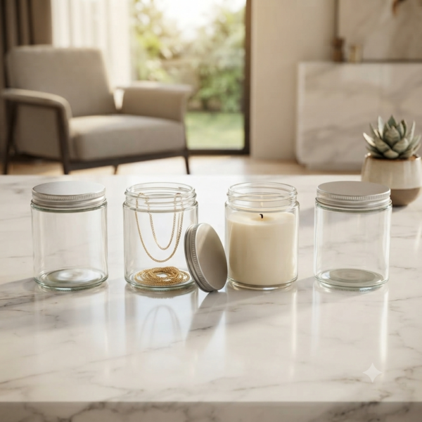 Clear Glass Storage Jars with Silver Lids, 200g Heat Resistant Candle Making Containers, Decorative Spice Herb Wax Holders, 7×9 cm. - Image 2