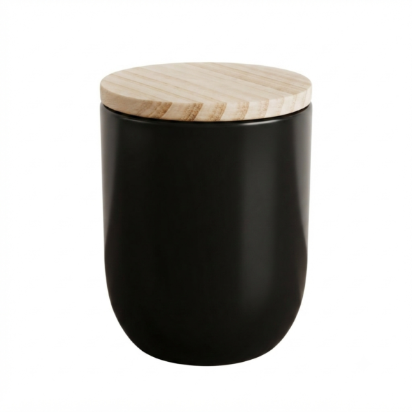 Jar Black with wood Lid. Heat Resistant Glass Storage Jar, and Decorative for Candle Making, Herbs, Spices, Tea, Sugar, Coffee. Gift Ready. 7×8 cm