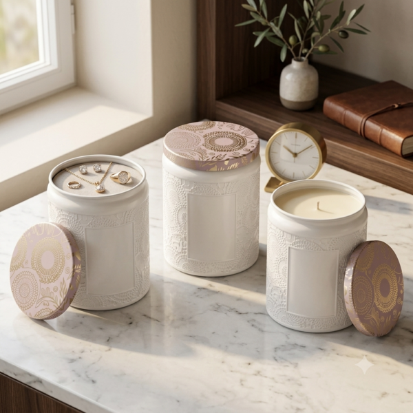 ⁦Jars with Lids, 200g Heat Resistant Candle Making Containers, Decorative Spice Herb Wax Holders, 7×9 cm.⁩ - الصورة ⁦2⁩