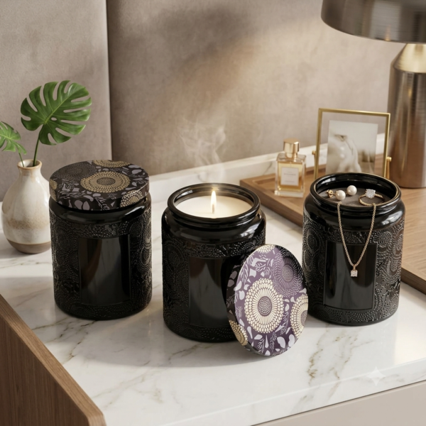 ⁦Jars with Lids, 200g Heat Resistant Candle Making Containers, Decorative Spice Herb Wax Holders, 7×9 cm.⁩ - الصورة ⁦2⁩