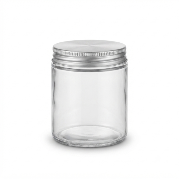 Clear Glass Storage Jars with Silver Lids, 200g Heat Resistant Candle Making Containers, Decorative Spice Herb Wax Holders, 7×9 cm.