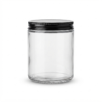 Clear Glass Storage Jars with Black Lids, 200g Heat Resistant Candle Making Containers, Decorative Spice Herb Wax Holders, 7×9 cm.